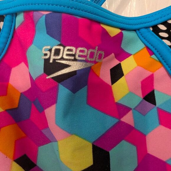 Speedo Pink Blue Yellow Thin Strap One Piece Swimsuit Girls Size 14 Raceback - Picture 4 of 9